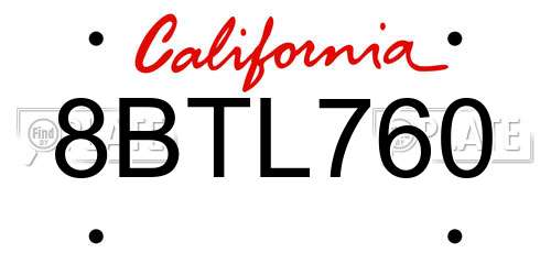 8BTL760 California License Plate