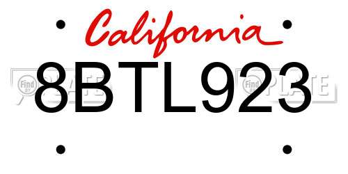 8BTL923 California License Plate