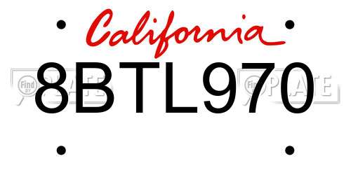 8BTL970 California License Plate