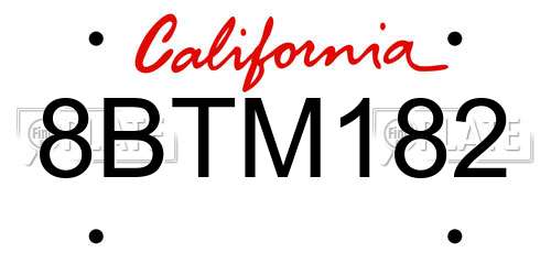 8BTM182 California License Plate