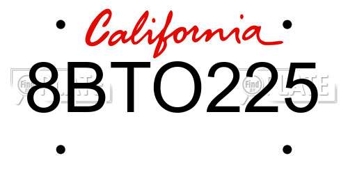 8BTO225 California License Plate