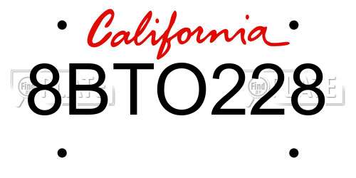 8BTO228 California License Plate