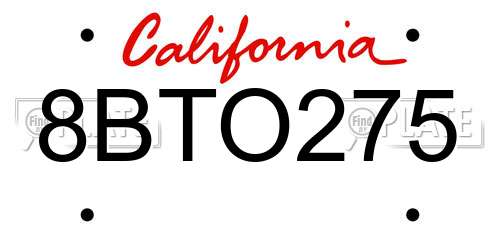 8BTO275 California License Plate