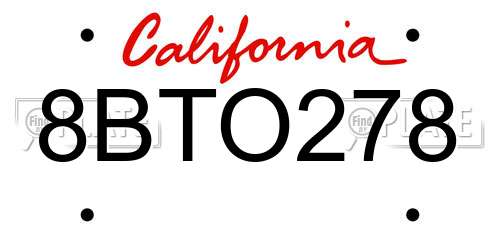 8BTO278 California License Plate