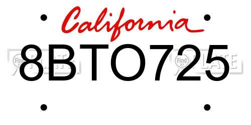 8BTO725 California License Plate