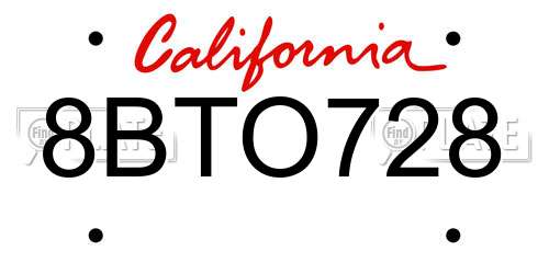 8BTO728 California License Plate