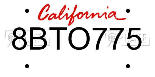 8BTO775 California License Plate
