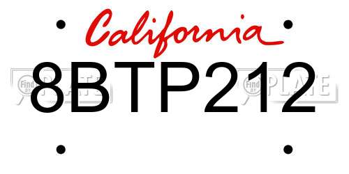 8BTP212 California License Plate