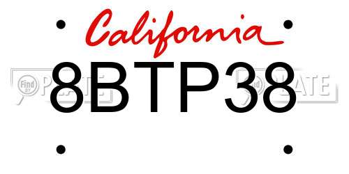 8BTP38 California License Plate
