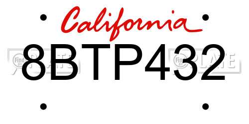 8BTP432 California License Plate