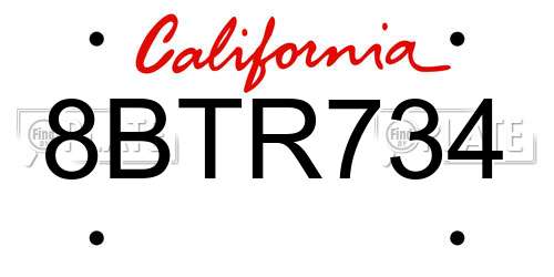 8BTR734 California License Plate