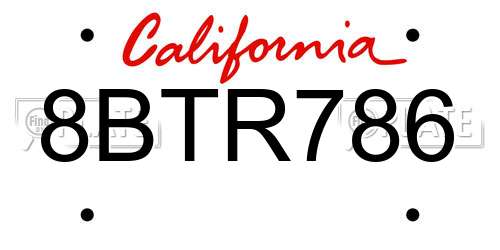 8BTR786 California License Plate