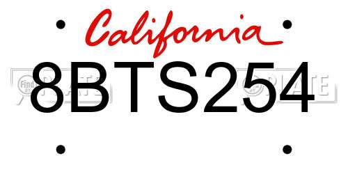 8BTS254 California License Plate