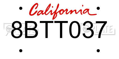 8BTT037 California License Plate