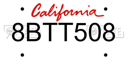 8BTT508 California License Plate