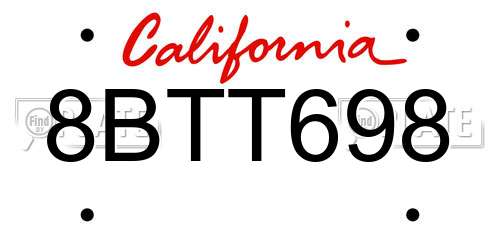 8BTT698 California License Plate