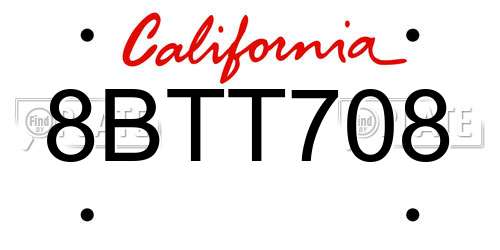 8BTT708 California License Plate