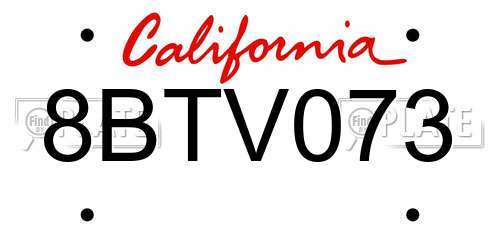 8BTV073 California License Plate