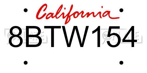 8BTW154 California License Plate