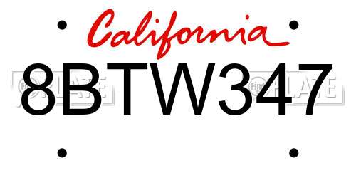 8BTW347 California License Plate