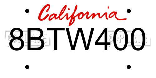 8BTW400 California License Plate