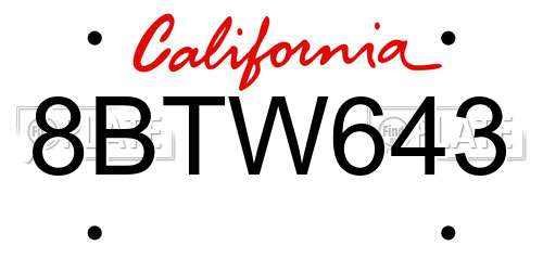 8BTW643 California License Plate