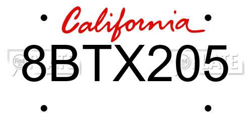 8BTX205 California License Plate