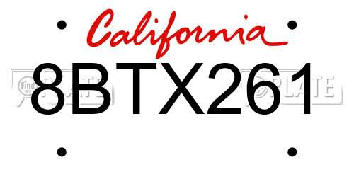 8BTX261 California License Plate