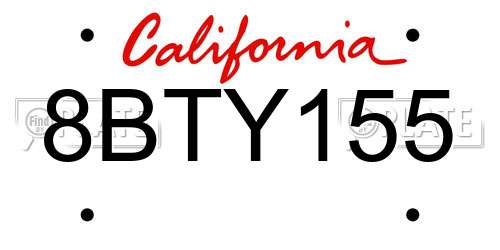 8BTY155 California License Plate