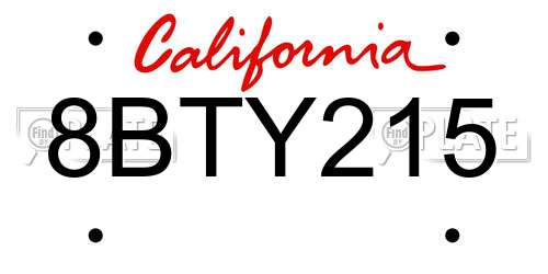 8BTY215 California License Plate