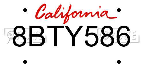 8BTY586 California License Plate