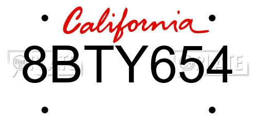 8BTY654 California License Plate