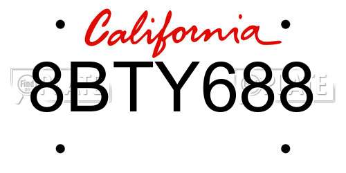 8BTY688 California License Plate