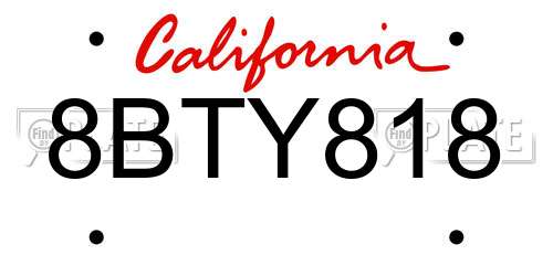 8BTY818 California License Plate