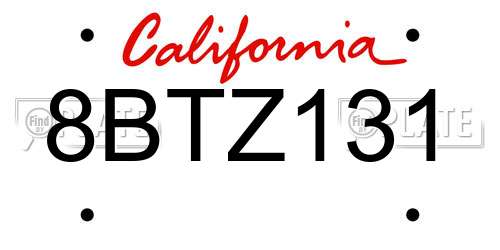 8BTZ131 California License Plate
