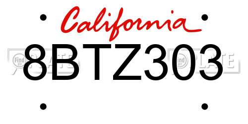 8BTZ303 California License Plate
