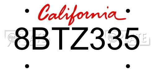 8BTZ335 California License Plate
