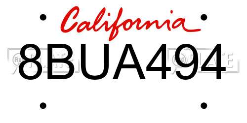 8BUA494 California License Plate
