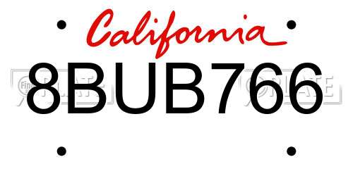 8BUB766 California License Plate
