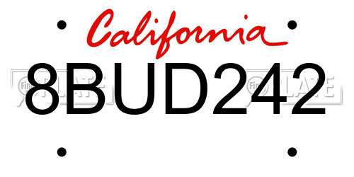 8BUD242 California License Plate