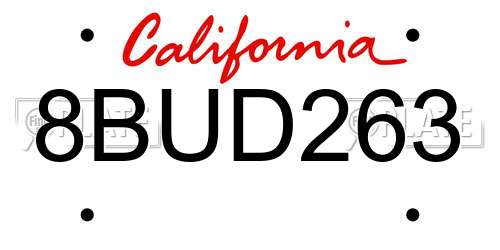 8BUD263 California License Plate