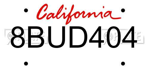 8BUD404 California License Plate