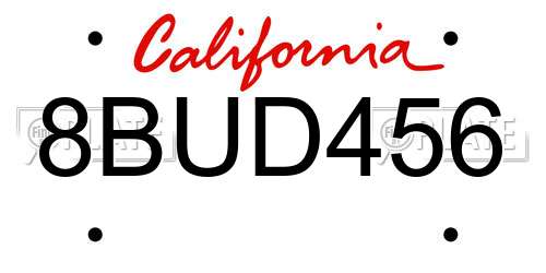 8BUD456 California License Plate