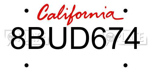 8BUD674 California License Plate