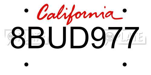 8BUD977 California License Plate