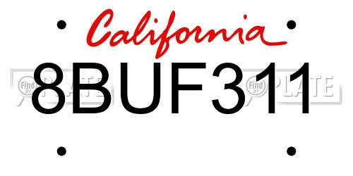 8BUF311 California License Plate