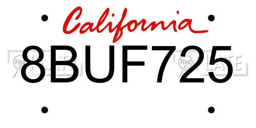 8BUF725 California License Plate