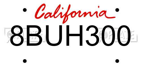 8BUH300 California License Plate