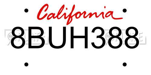 8BUH388 California License Plate