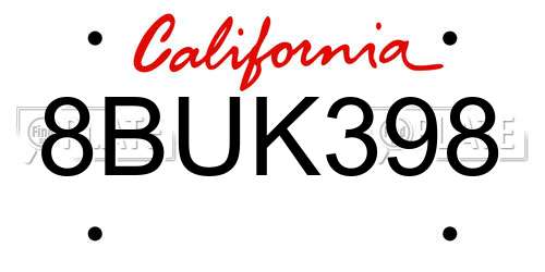 8BUK398 California License Plate